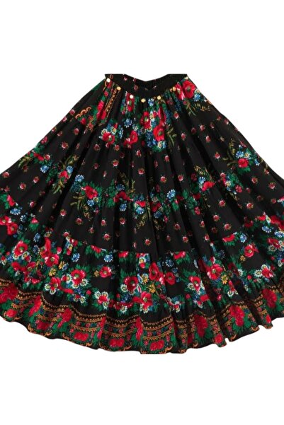 VIKI DISAIN Fustă lungă neagra cu imprimeu floral, material plin –