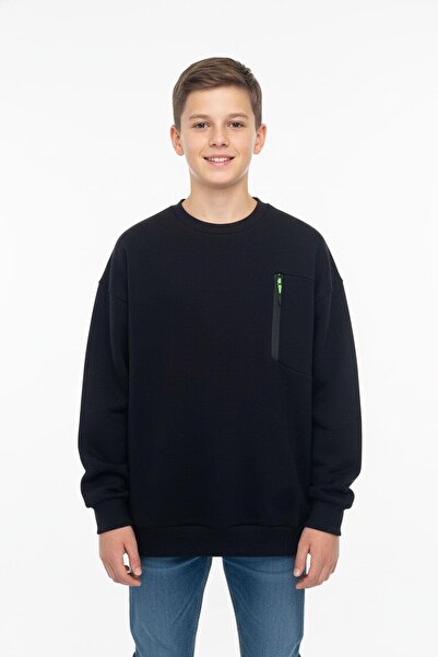 NEWKİDS Crew Neck Pocket Zipper Detaljna majica za dečake