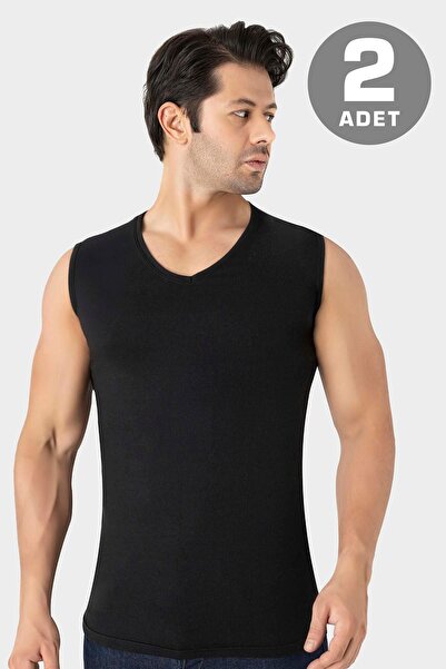 Arma Yıldız 2-Pack Men's Black V-Neck Sleeveless T-Shirt Undershirt Cotton Ly...