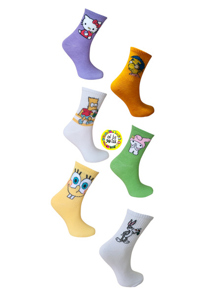 AL Bİ 90LIK 6 ΖΕΥΓΑ ΠΟΛΥΧΡΩΜΕΣ ΔΙΑΣΚΕΔΑΣΤΙΚΕΣ ΒΑΜΒΑΚΙΕΣ ΚΟΛΛΕΓΙΑΚΕΣ ΚΑΛΤΣΕΣ