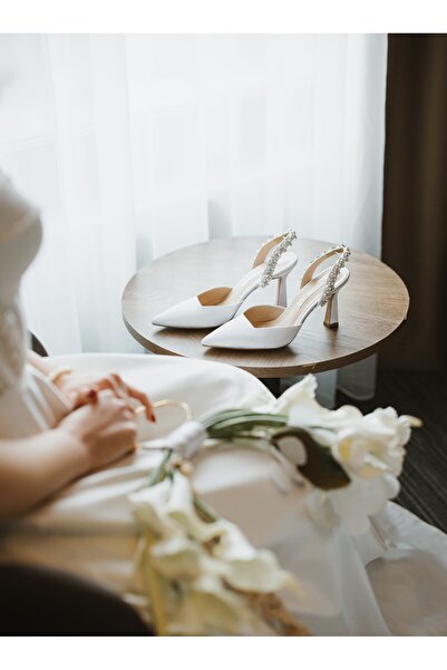MARCATELLI Beyaz Saten Nova Kalın Topuklu Gelin Ayakkabısı