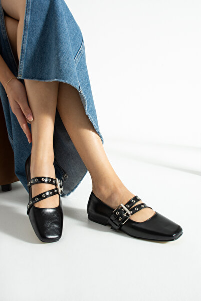 RevanStep حذاء باليه نسائي من نوع بانك روك ماري جين 1 سم - حذاء من الجلد اللا...