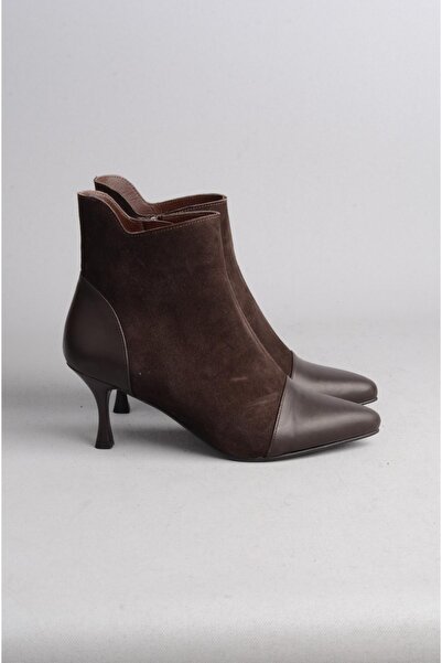 SEÇ KUNDURA SEÇ 1063 - Γυναικείες μπότες από γνήσιο δέρμα (Ύψος τακουνιού 7 cm, καφέ σουέντ)