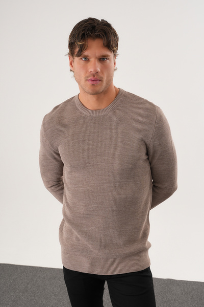 No Way Ανδρικό πλεκτό πουλόβερ με λεπτομέρεια με λαιμόκοψη με κανονική εφαρμογή