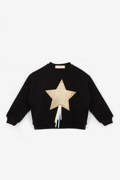 Le Mabelle Siyah Yıldız Nakışlı Kurdele Detaylı Kız Çocuk Sweatshirt