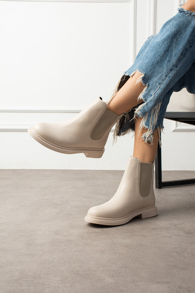 eformoda by emre yılmaz Γυναικείες Μπότες Μπεζ Χρώμα - Μοντέλο K66 με Ελαστικό Πλαϊνό