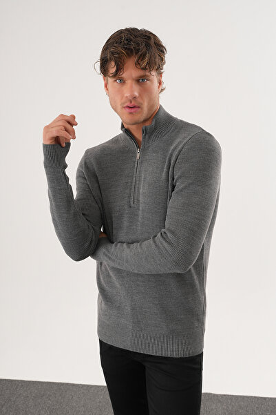 No Way Ανδρικό πουλόβερ με μισό φερμουάρ και βασικό πλεκτό πουλόβερ