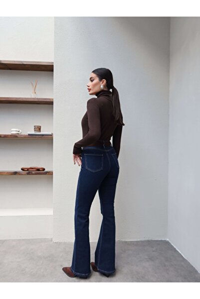 ESRAHELVACI Sötét sötétkék, trapézszárú farmernadrág