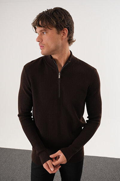 No Way Ανδρικό πουλόβερ με μισό φερμουάρ και βασικό πλεκτό πουλόβερ