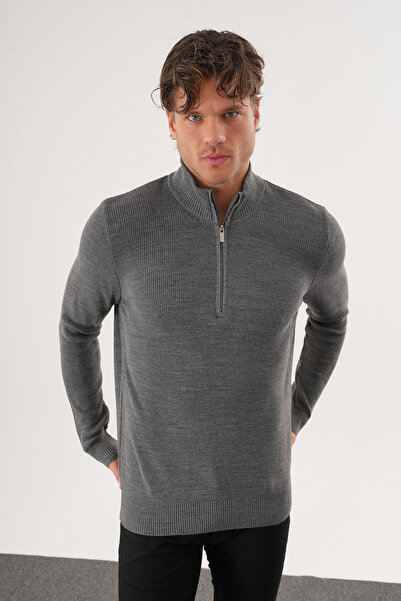 No Way Ανδρικό πουλόβερ με μισό φερμουάρ και βασικό πλεκτό πουλόβερ