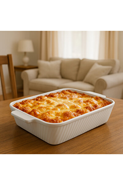 SUPPLIER طبق خبز مربع من البورسلين بمقابض | طبق خزفي آمن للاستخدام في الفرن لللازانيا والمعكرونة