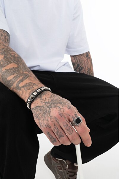 Consciencia Gothic Button Suni Deri Bileklik