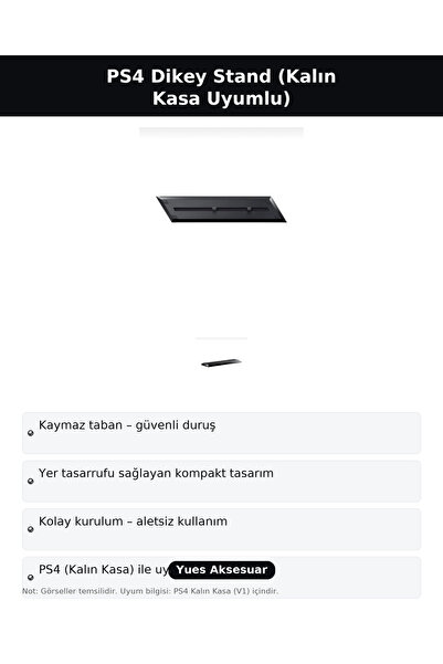 YUES PS4 Dikey Stand (Vertical) – PlayStation 4 Kalın Kasa Uyumlu, Kaymaz Taban, Yer Tasarrufu