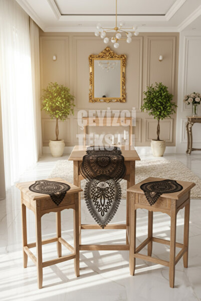 Çt Çeyizci Tekstil طقم طاولة قهوة لغرفة المعيشة مكون من 3 قطع باللون الأسود