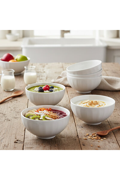 SUPPLIER White Ceramic Rice Bowls Set of 6-Piece, 11.5 cm Diameter, 6 cm Height