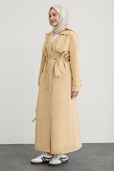 InStyle Μπεζ καμπαρντίνα με διπλό κάλυμμα και ζώνη