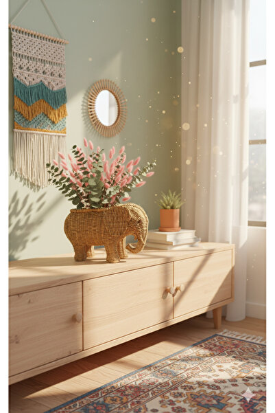 NocheLuz Hasır Dokulu Fil Șeklinde Saksı, Fil Saksı, Dekoratif