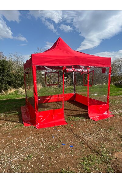 HİLAL ŞEMSİYE 3x3 GAZEBO ÇADIR 4 TARAFI ŞEFFAF İLE KAPALI KIRMIZI