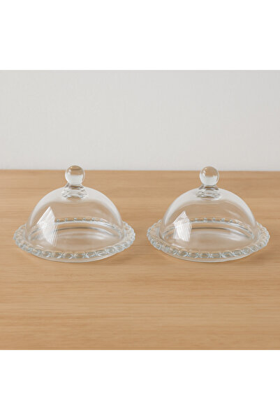 SUPPLIER 2 Clear Glass Dessert Stand with Domed Lid, Serving Dish for Sweets, Dates, and Pastries, Cake Plate