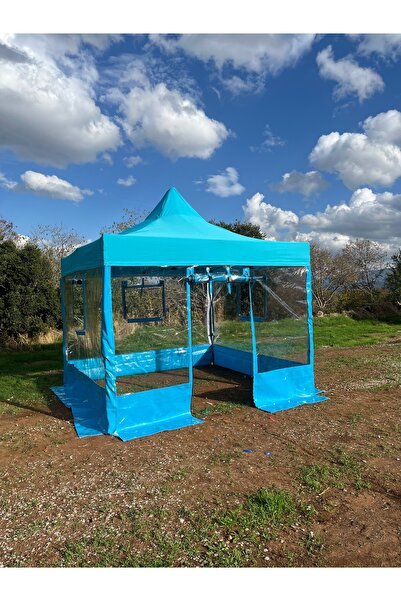 HİLAL ŞEMSİYE 3x3 GAZEBO ÇADIR 4 TARAFI ŞEFFAF İLE KAPALI TURKUAZ