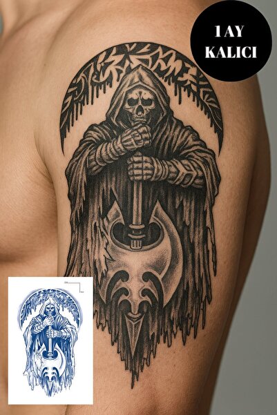 HEDİYEVİM Kuru Kafa Figürlü 12 Saat Sonra Kararan Geçici Orta Dövme Tattoo