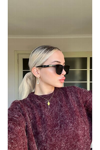 Angel Eyes Geometrik Gold Siyah Kemik Çerçeve Siyah Cam Kadın Güneş Gözlüğü LLT01