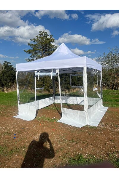 HİLAL ŞEMSİYE 3x3 GAZEBO ÇADIR 4 TARAFI ŞEFFAF İLE KAPALI BEYAZ