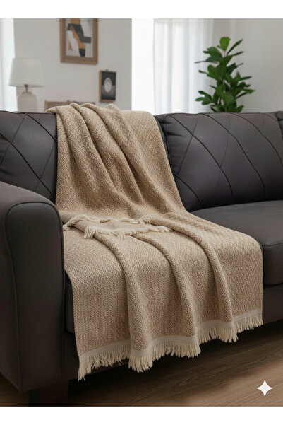 OTEXSA Pamuklu Koltuk Örtüsü 170x210 Cm Koltuk Şalı Çekyat Örtüsü Modern Şık Tasarım Çeyiz, Sütlü Kahve