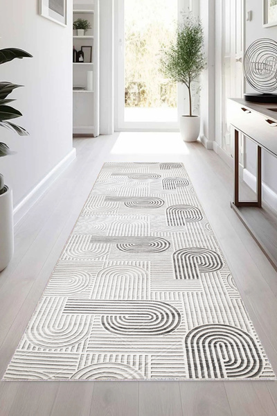 Babil Home Non-Slip Based Runner Cutting Corridor Living Room Kitchen Carpet 5048 Gray