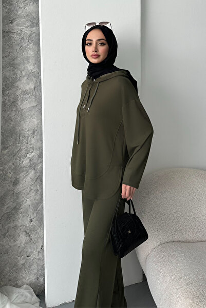 Balenbi Women's Modal Fabric Snap Fastener Hooded Oversized Tunic Set 1119