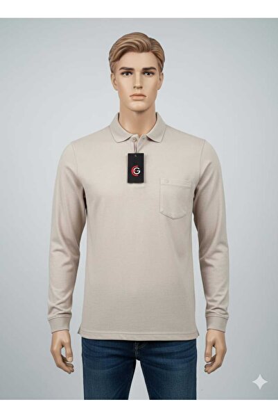 güncüoğlu جيب بياقة وأكمام طويلة للرجال كلاسيكي من القطن الممشط