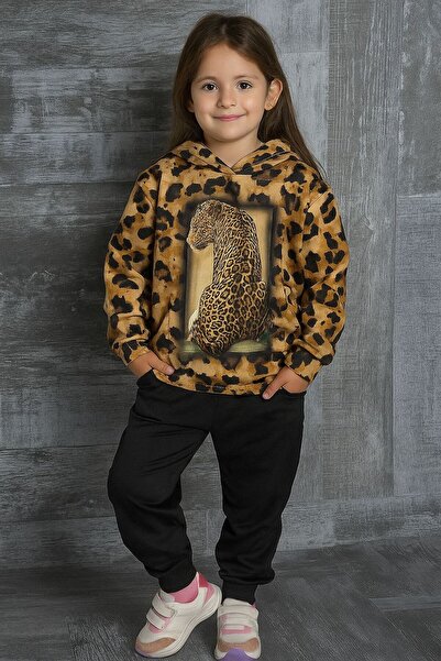 ANKANOVA Girl's Leopard Sequin Velvet Tracksuit Bottom Top Set