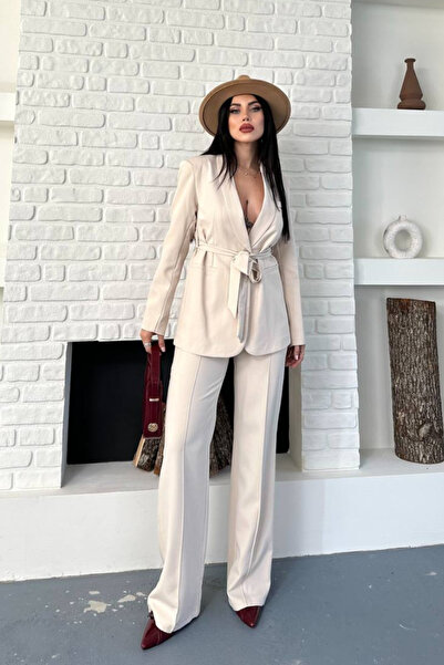 AKD Atelier Women's double belted blazer jacket pants set