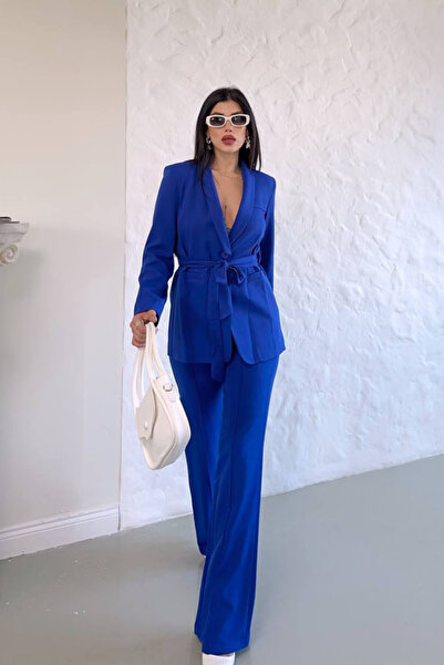 AKD Atelier Women's double belted blazer jacket pants set