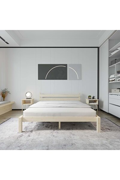 RENAZZO Letto Model Vernikli Ahşap Karyola Ve İki komodin Set