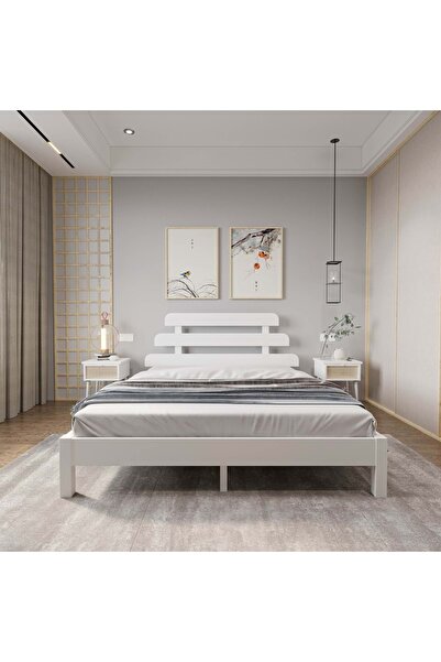 RENAZZO Lotus X Model Beyaz Renk Çam Ahşap Karyola