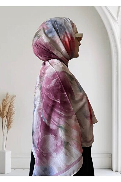 ESSLERA Ροζ μαλακό σάλι με μοτίβο τριαντάφυλλου