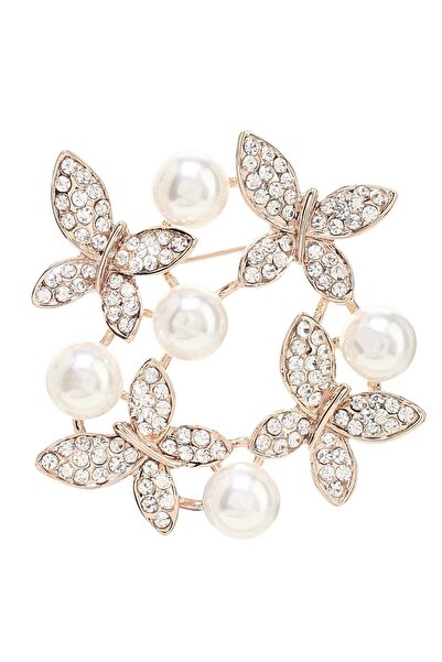 PUFO Elegant women's brooch in the shape of butterflies, with white beads, Shine Butterflies, gold