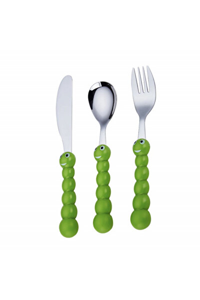 PUFO playful cutlery set for children, 3 pieces, stainless steel, green