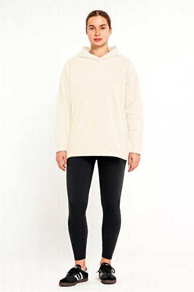 Cottonland Women's Eleni Relaxed Fit Slit Hooded Sweatshirt Ekru