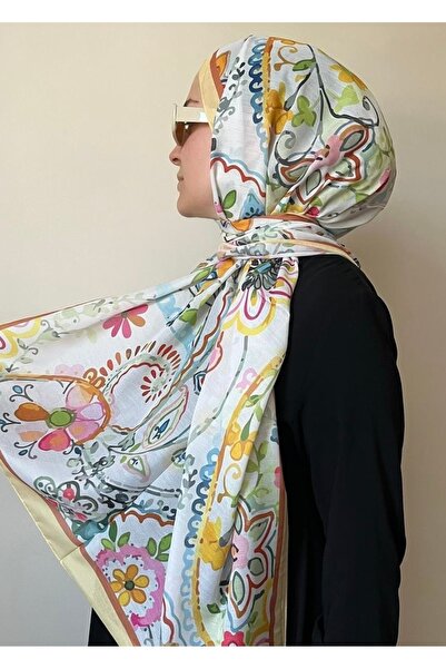 ESSLERA Flower Pattern Yellow Hijab Soft Shawl No Wrinkle Tok Stops Slip