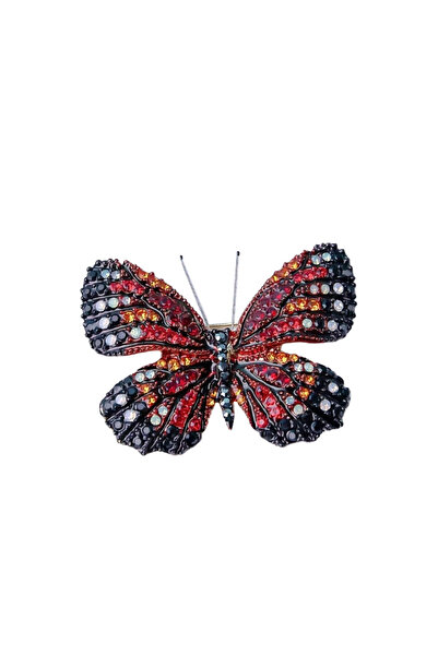 PUFO Elegant women's brooch in the shape of a butterfly with colorful pebbles, Royal butterfly, red