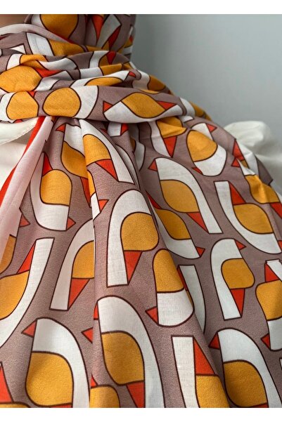 ESSLERA Geometric Patterned Orange Gray Soft Shawl