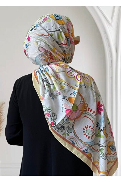 ESSLERA Flower Pattern Yellow Hijab Soft Shawl No Wrinkle Tok Stops Slip