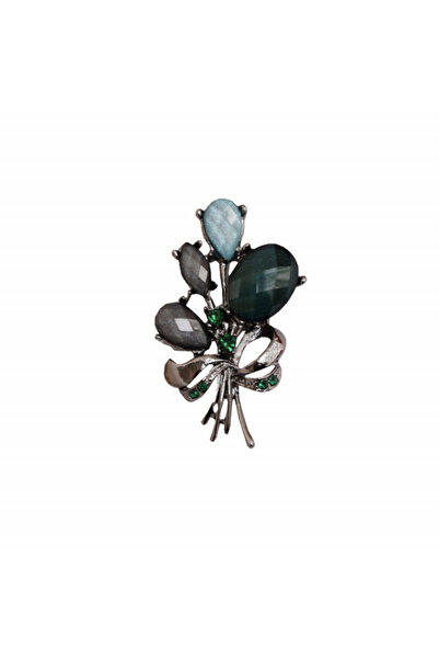 PUFO Elegant women's brooch, pattern with colored stones, Colorful bouquet, green