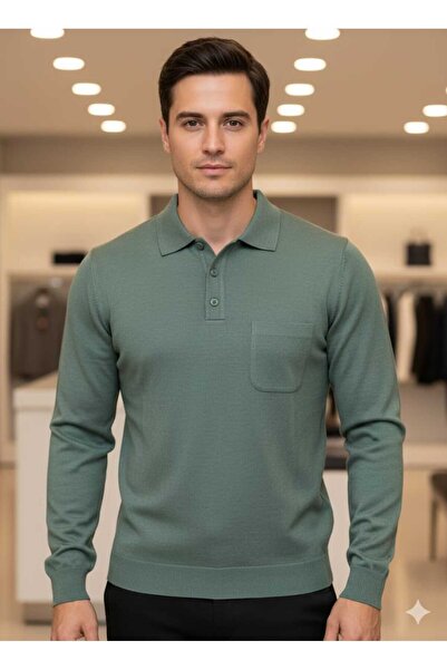 güncüoğlu Yakalı Cepli Yünlü Klasik Erkek Triko Kazak