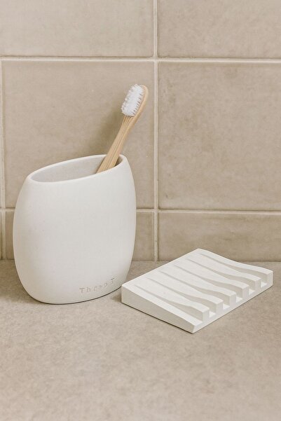 ThreeT Krem renk beton diş fircalik sabunluk set