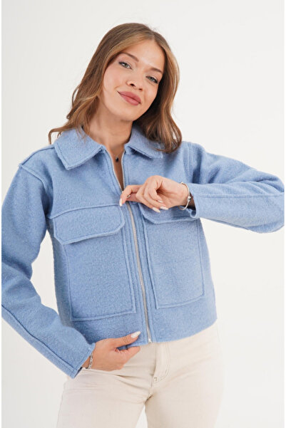 Aura 7 Collection Kadın Giyim Polo Yaka Büyük Cepli Kaşe Ceket