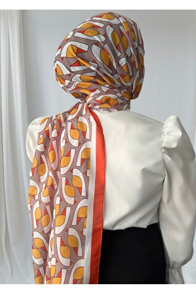 ESSLERA Geometric Patterned Orange Gray Soft Shawl
