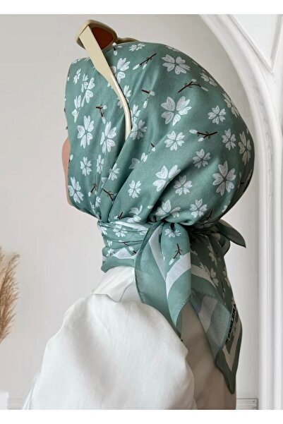 ESSLERA وشاح ناعم منقوش بزهرة الكرز باللون الأخضر النعناعي - قماش صيفي خفيف ل...